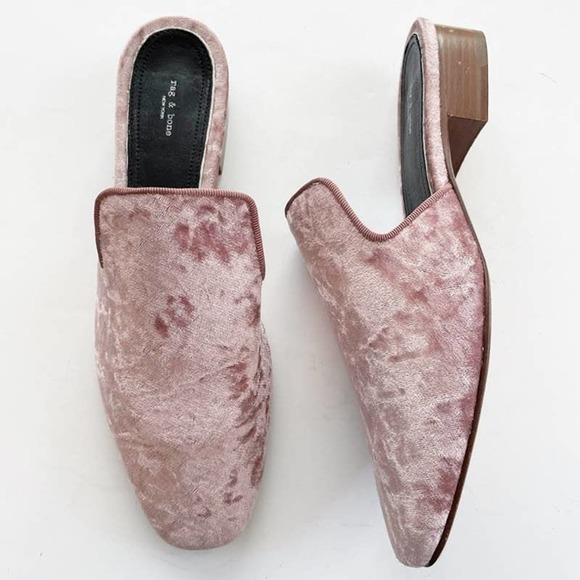rag & bone Shoes - Rag & Bone Luis Mule Pink Mauve Velvet Stacked Heel Loafer size 36